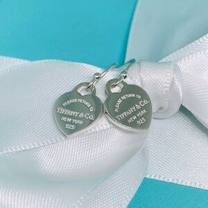 New Return to Tiffany & Co Mini Heart French Hook Earrings 925 Silver W/Box
